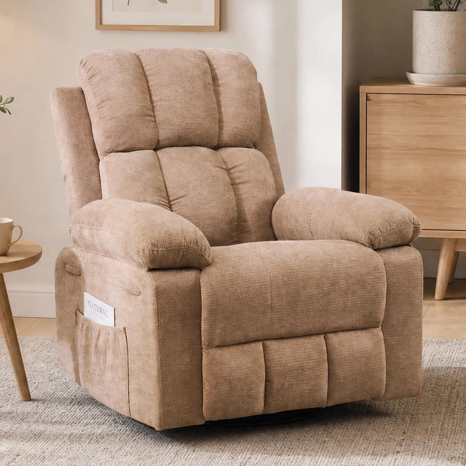 Rocking Recliner Chair, Modern Glider, Chenille Fabric Upholstery Recliner, Manual Reclining