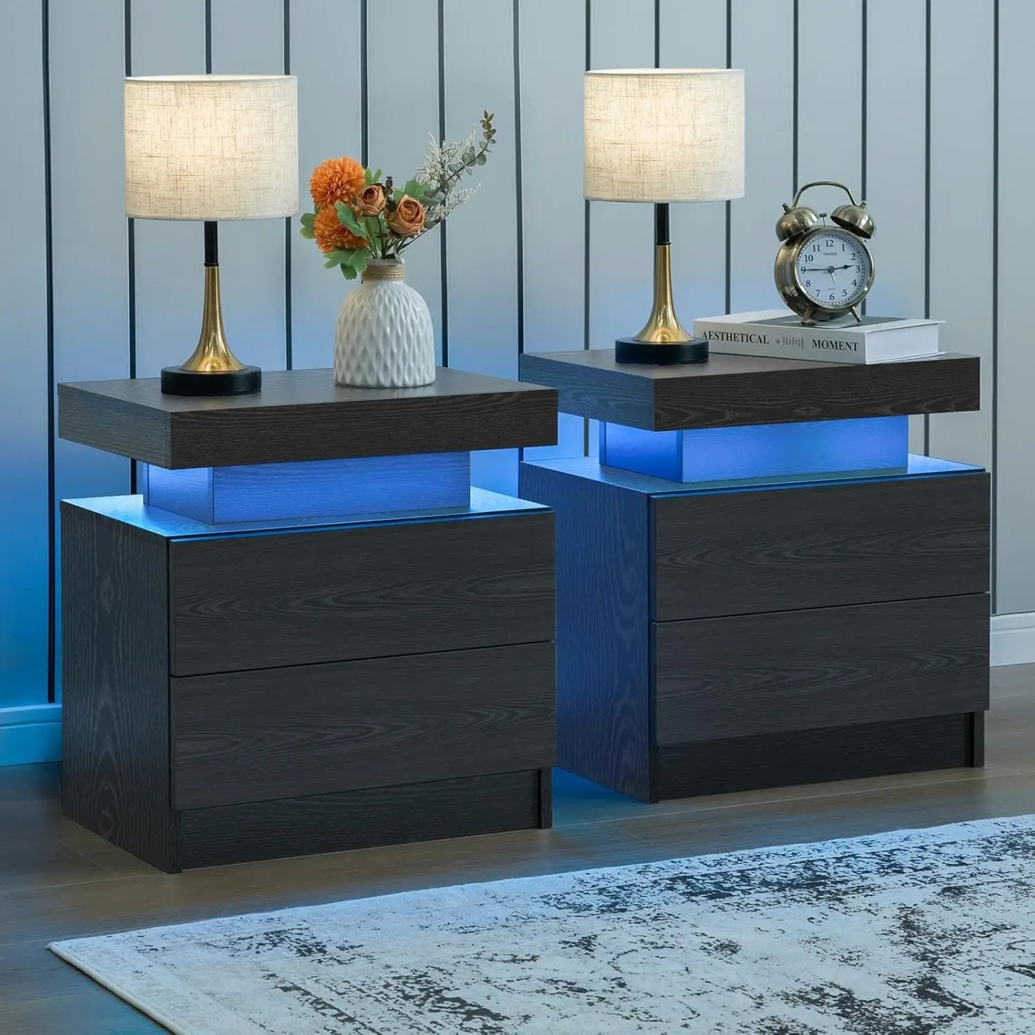 2 LED Nightstands with 2 Drawers,