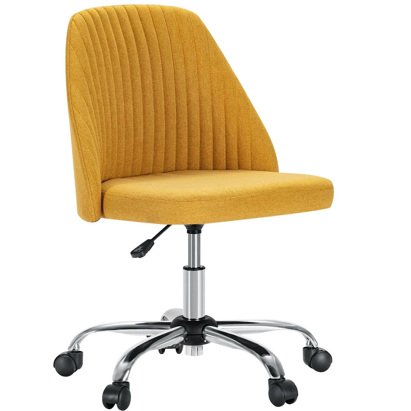 Armless Small Desk Office Chair Cute Vanity Swivel Chair with Back Modern Fabric with Wheels