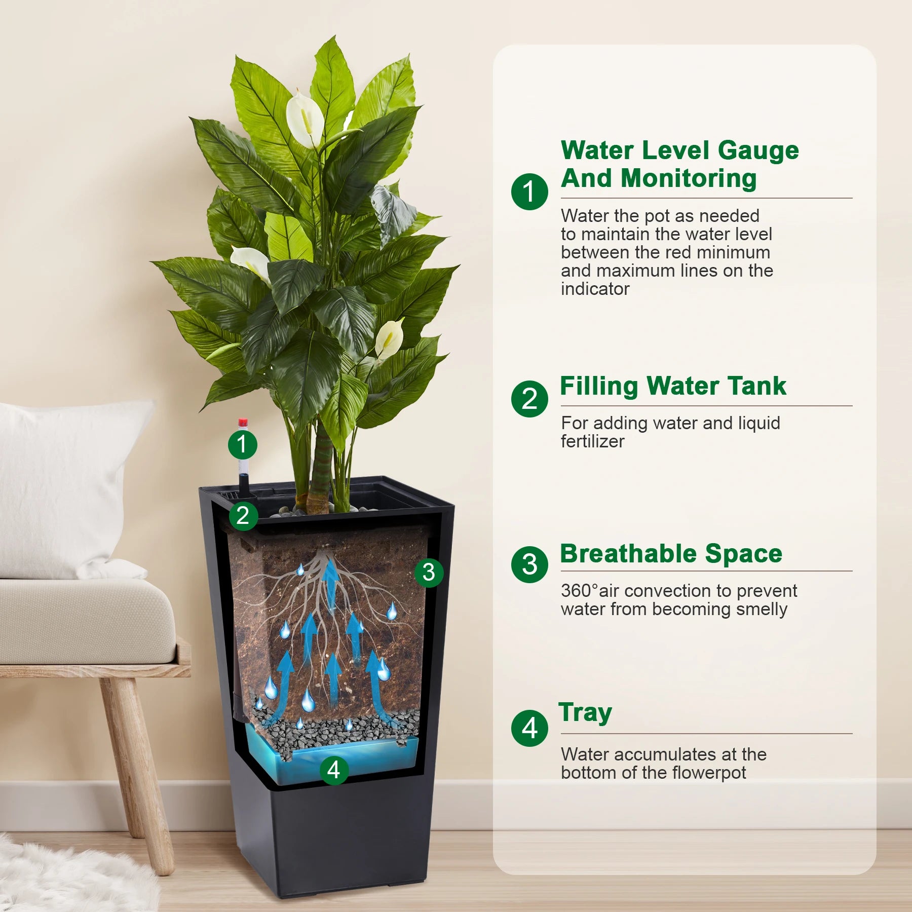 2pcs Outdoor Indoor Planter Pots with Drainage Holes Auto Watering,