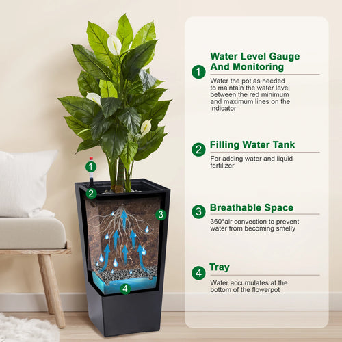 2pcs Outdoor Indoor Planter Pots with Drainage Holes Auto Watering,