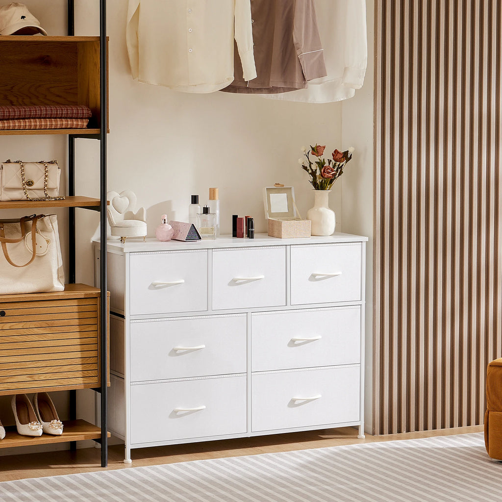 Wardrobe Dresser With 5/7/10 White Fabric Drawers
