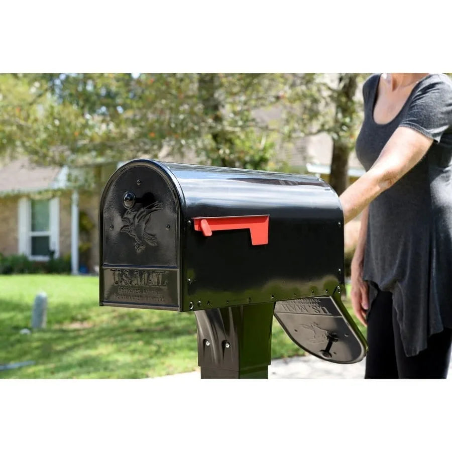 Outback Double Door Large Steel Post Mount Mailbox Black