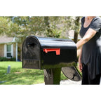Outback Double Door Large Steel Post Mount Mailbox Black