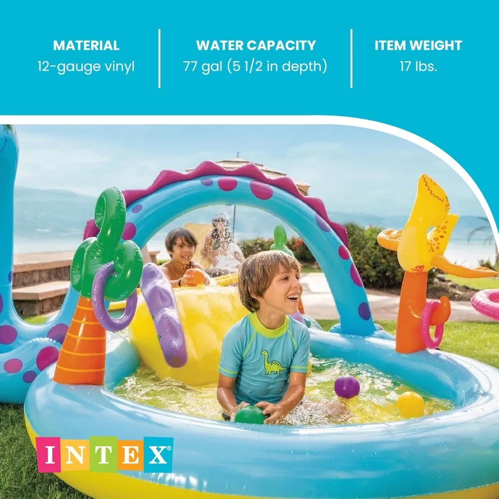 Inflatable Kids Swimming Pool with Slide, 11ft x 7.5ft x 44in Outdoor Play Center, Water Sprayer & Games