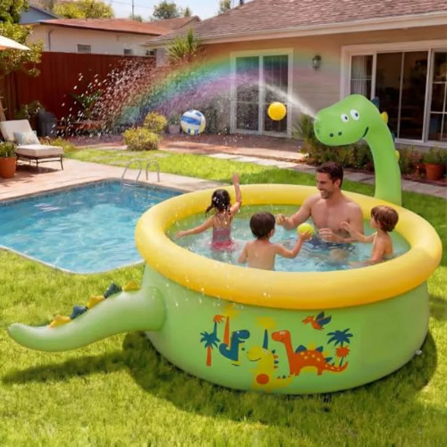 Dinosaur Inflatable Kiddie Pool, Splash Pads for Toddlers, Splash Pads with Sprinkler Outdoor Blow up Mat