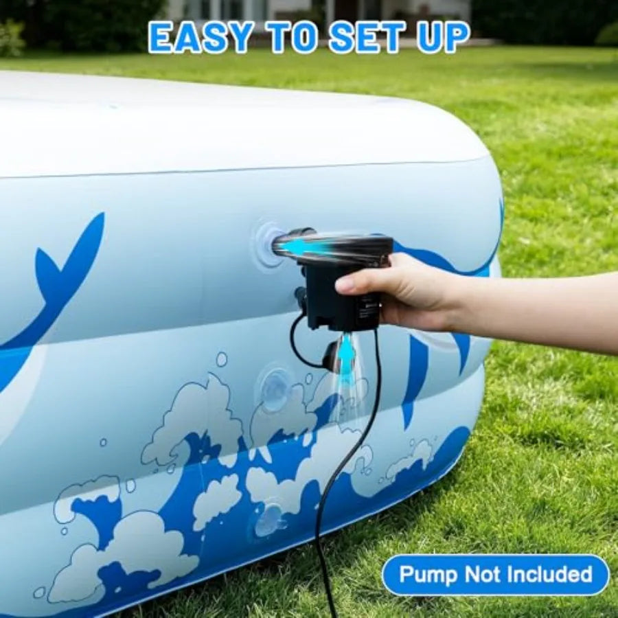 Backyard outdoor inflatable swimming pool for kids and adults, durable thickened PVC, multicolor 7-color LED light solar-powered