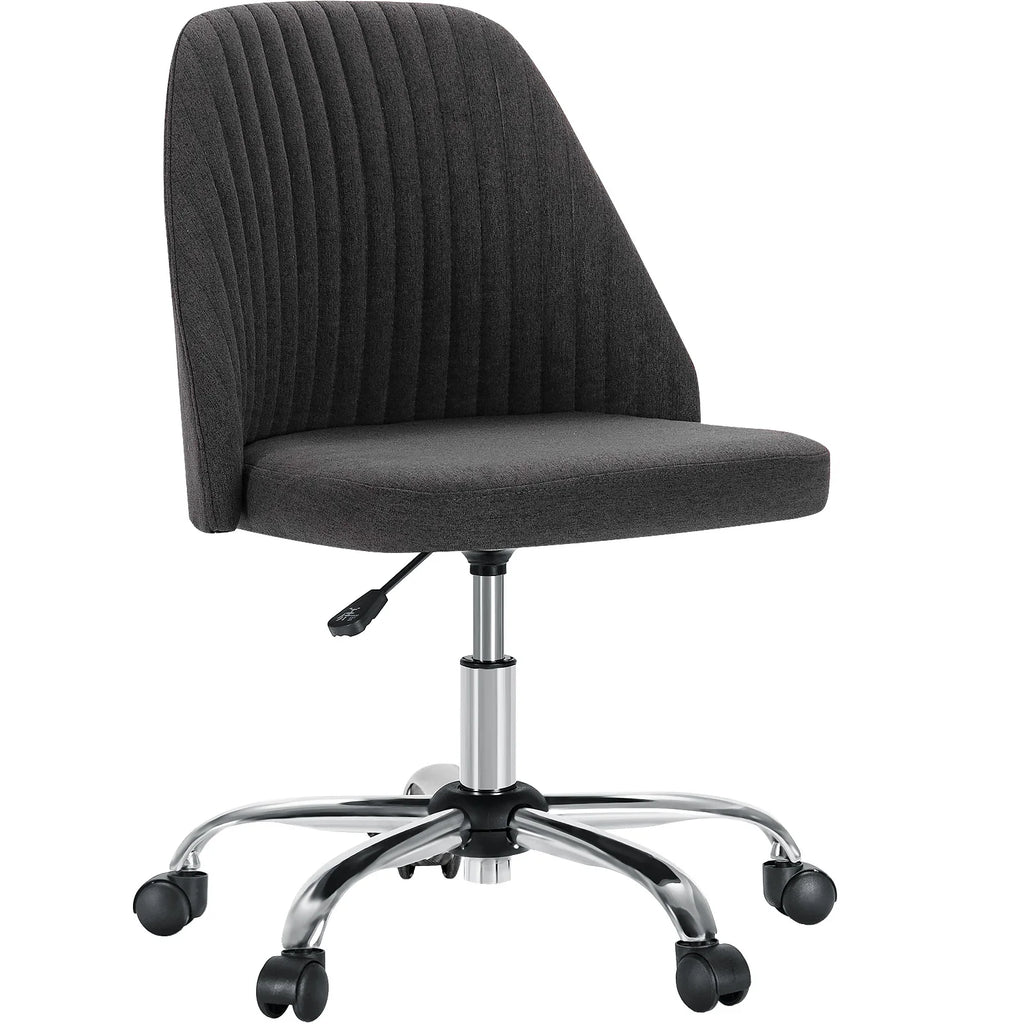 Armless Small Desk Office Chair Cute Vanity Swivel Chair with Back Modern Fabric with Wheels