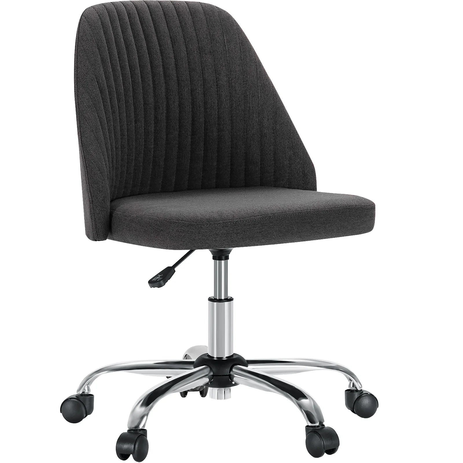 Armless Small Desk Office Chair Cute Vanity Swivel Chair with Back Modern Fabric with Wheels