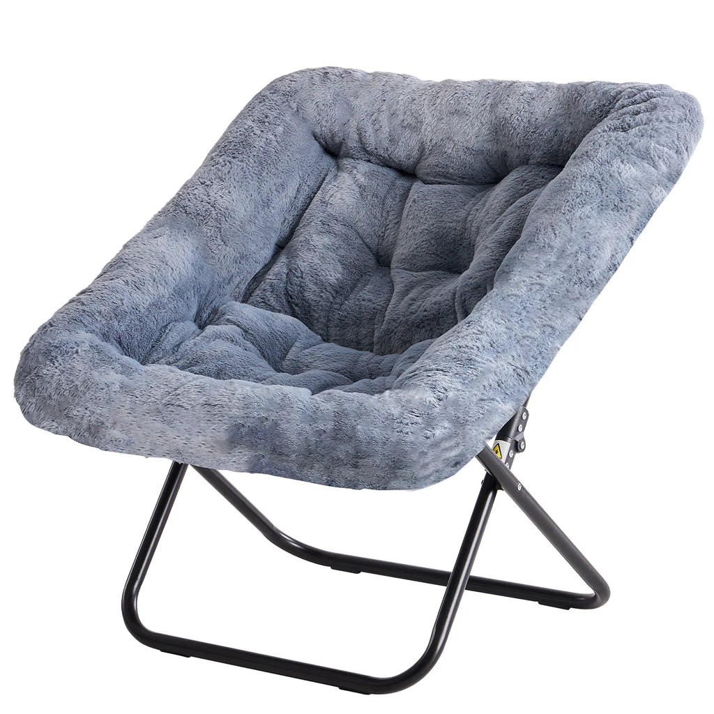 28IN Cozy Saucer Chair With Soft Faux Fur Folding Metal Frame