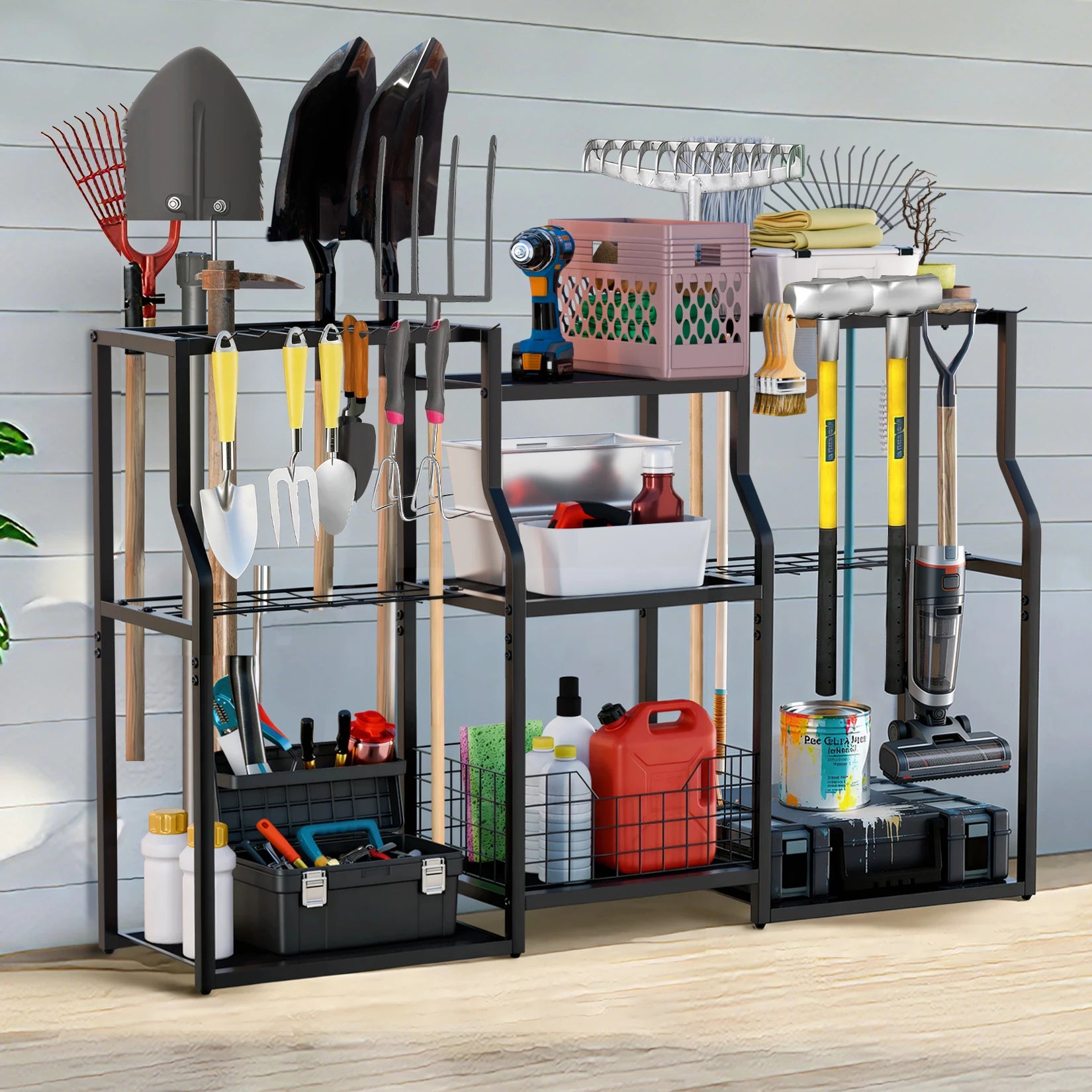 Freestanding Garden Tool Rack Outdoor Workshop Garage Storage Organizer with Slots for Tools