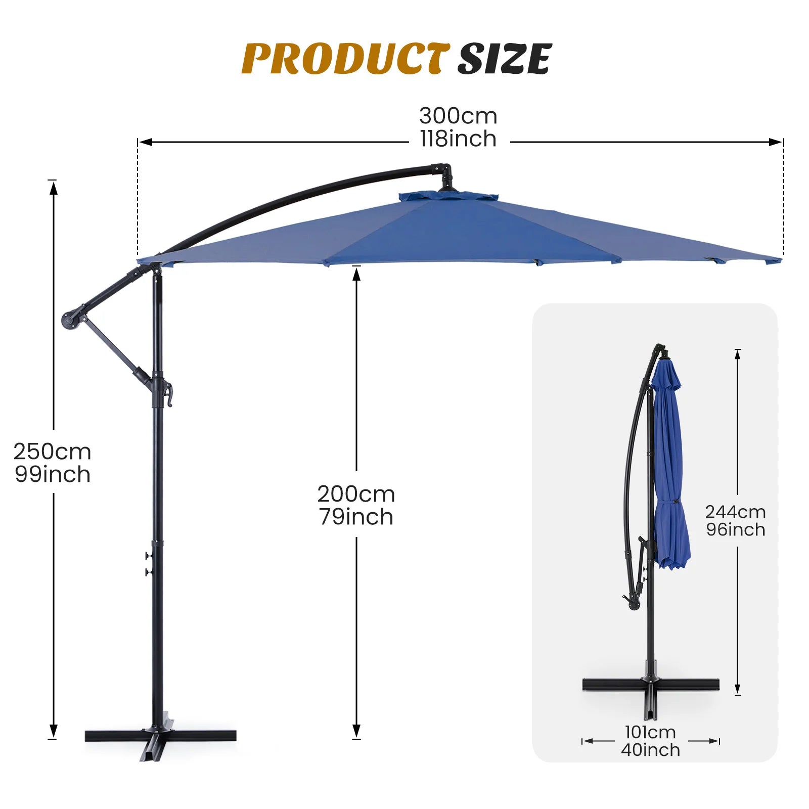 10FT Patio Umbrella Hanging Cantilever with Easy Tilt Adjustment UV Protection 8 Sturdy Ribs