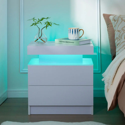 2 LED Nightstands with 2 Drawers,