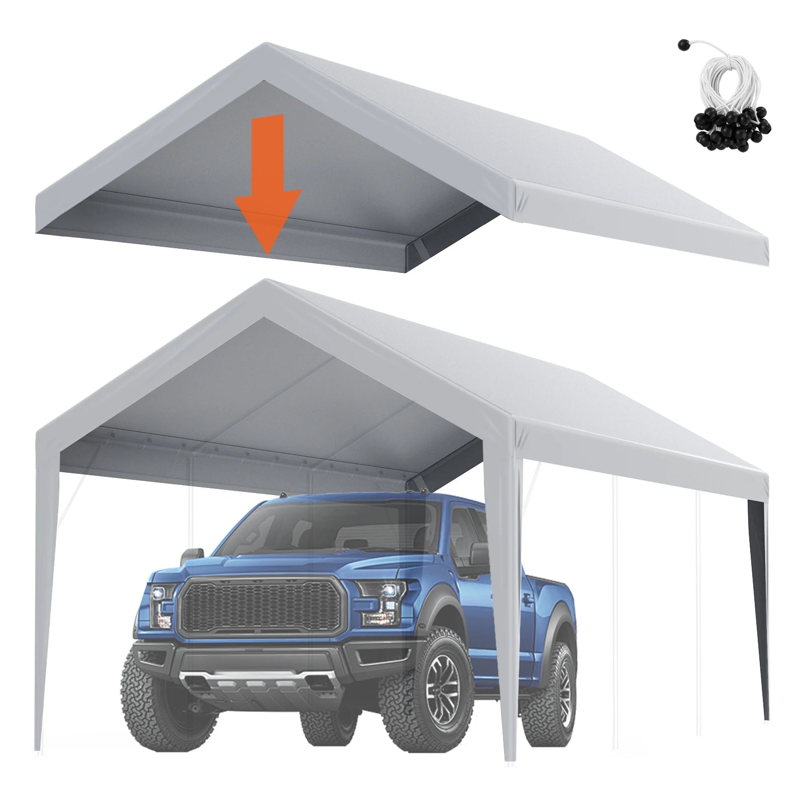 Carport Replacement Canopy Cover Heavy-Duty Waterproof & UV Protected with Ball Bungees