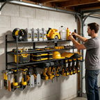 138CM Long Large Power Tool Organizer Rack for Garage Wall Organization Drill Holder Heavy Duty Metal Tool Shelf Holds 12 Cordless Drills