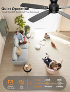 52" Low Profile Ceiling Fan with Light & Remote/APP, Quiet DC Motor, Dimmable, Black, for Bedroom Living Room