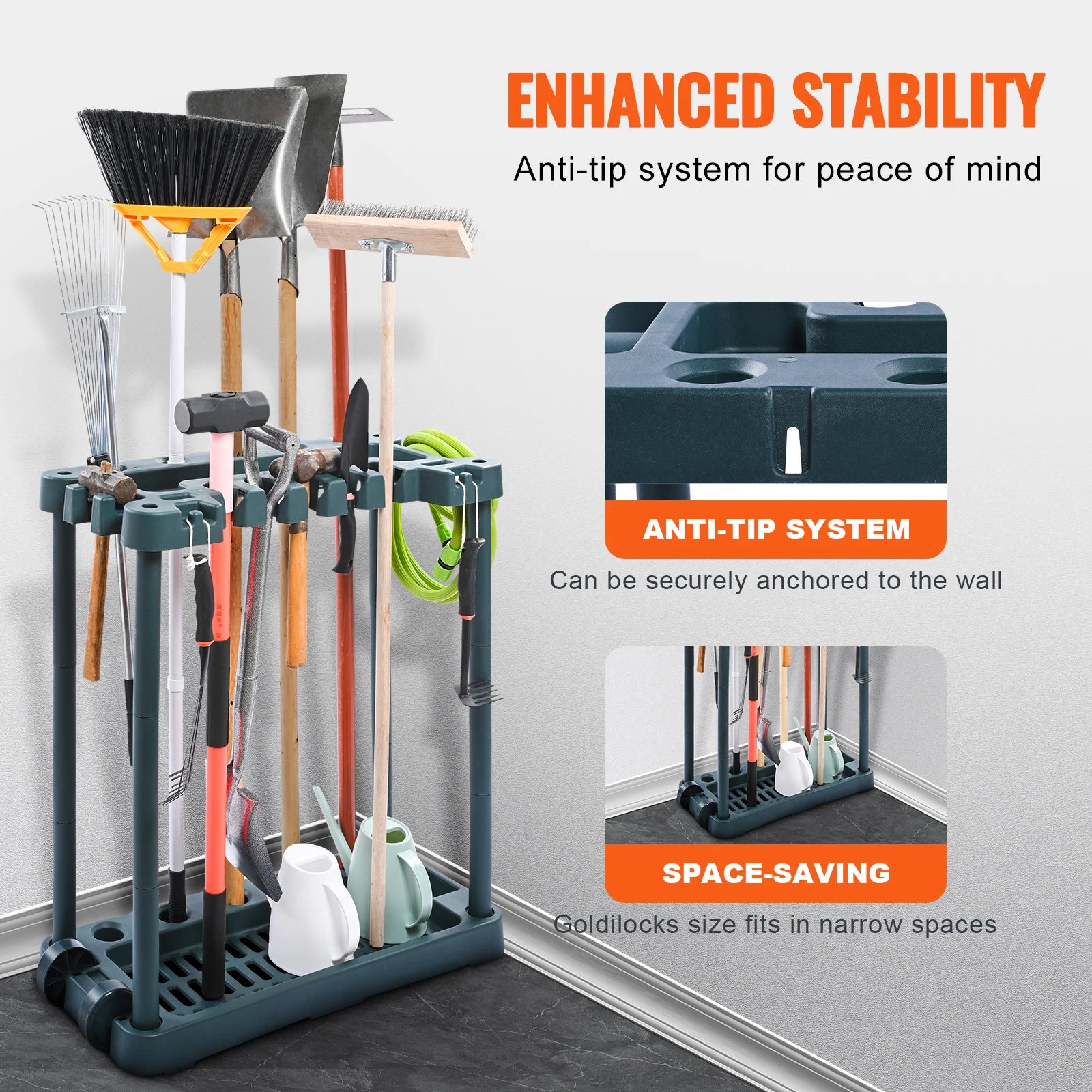10 Slots Yard Garden Tool Organizer Long-Handle Tool/Rake/Broom Tower Storage Rack