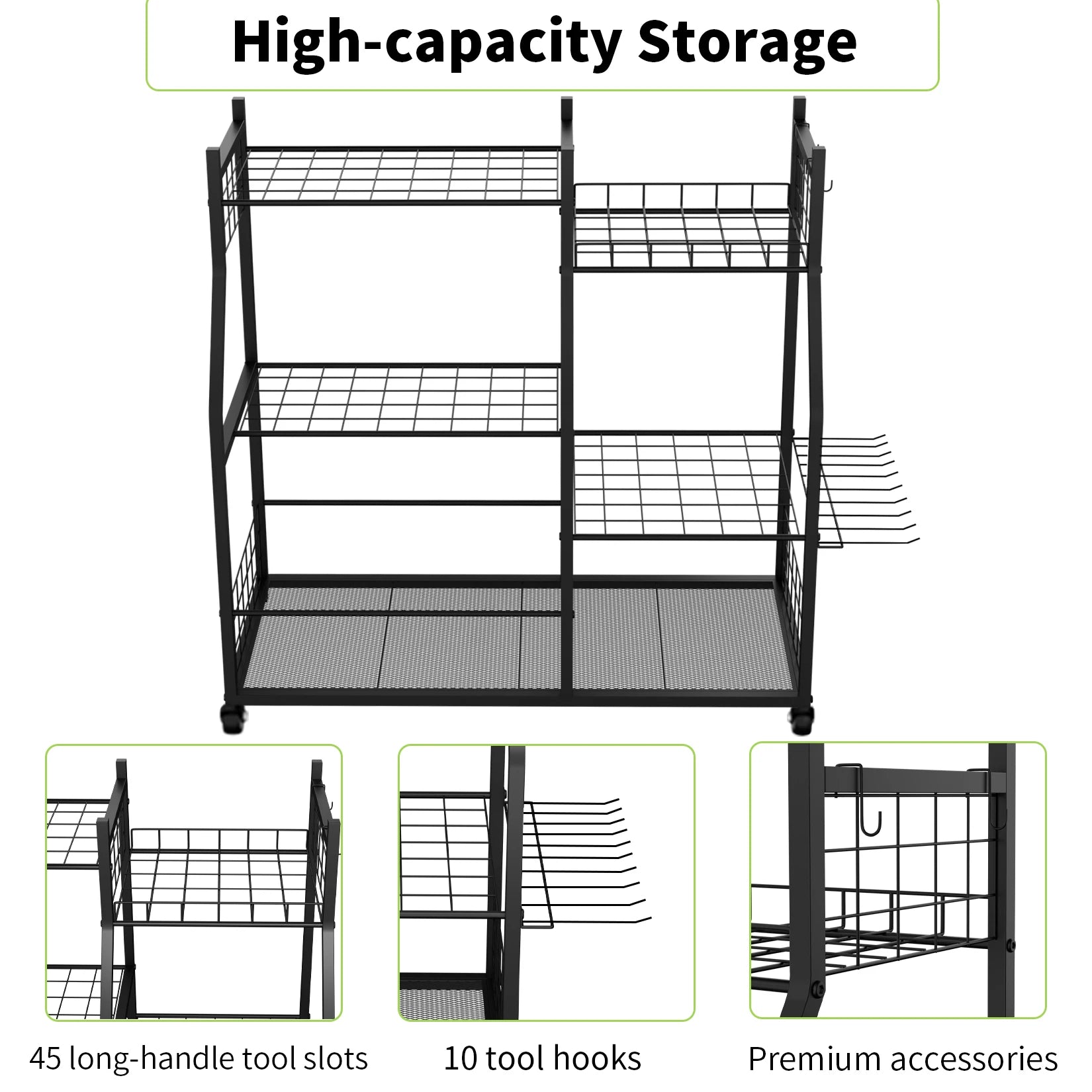 Freestanding Metal Garage Tool Organization Cart on Wheels