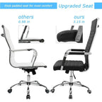 Ribbed Office Chair High Back PU Leather Executive Conference Chair Adjustable Swivel with Arms, Black