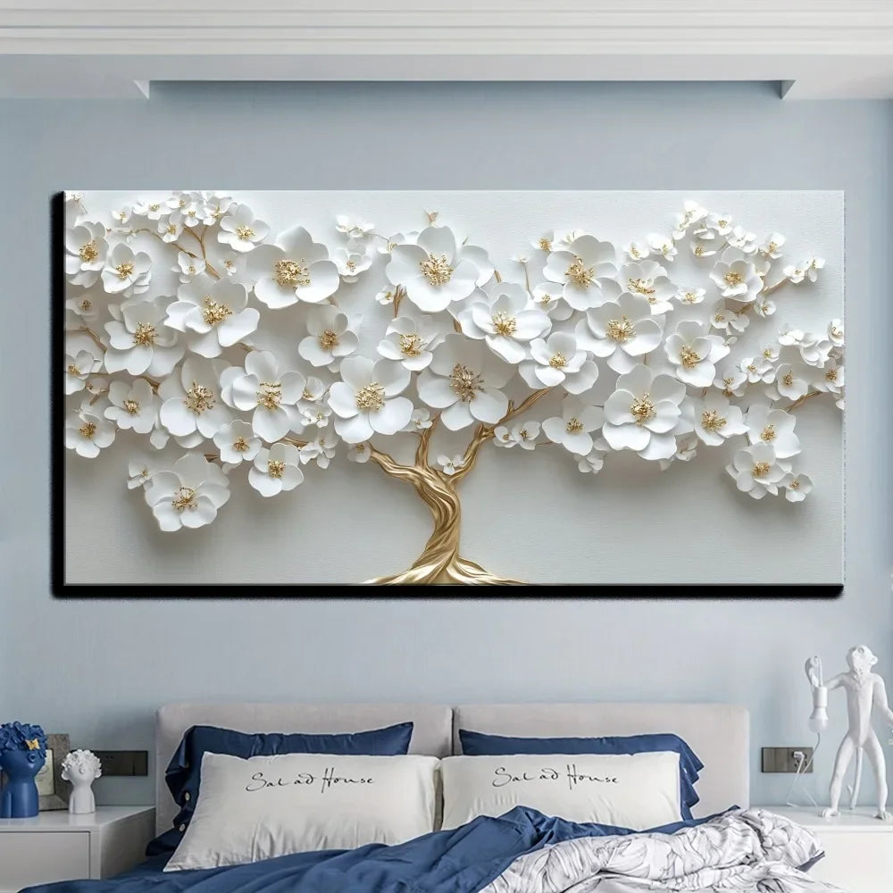 1 Nordic white flower oil painting on canvas,