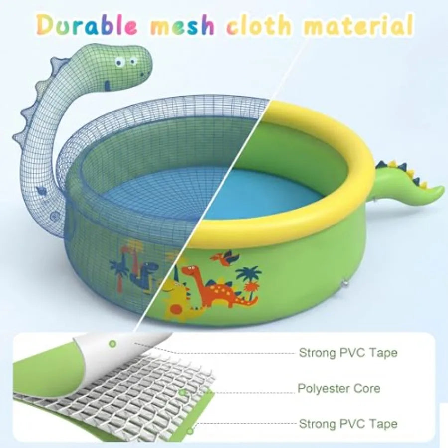 Dinosaur Inflatable Kiddie Pool, Splash Pads for Toddlers, Splash Pads with Sprinkler Outdoor Blow up Mat