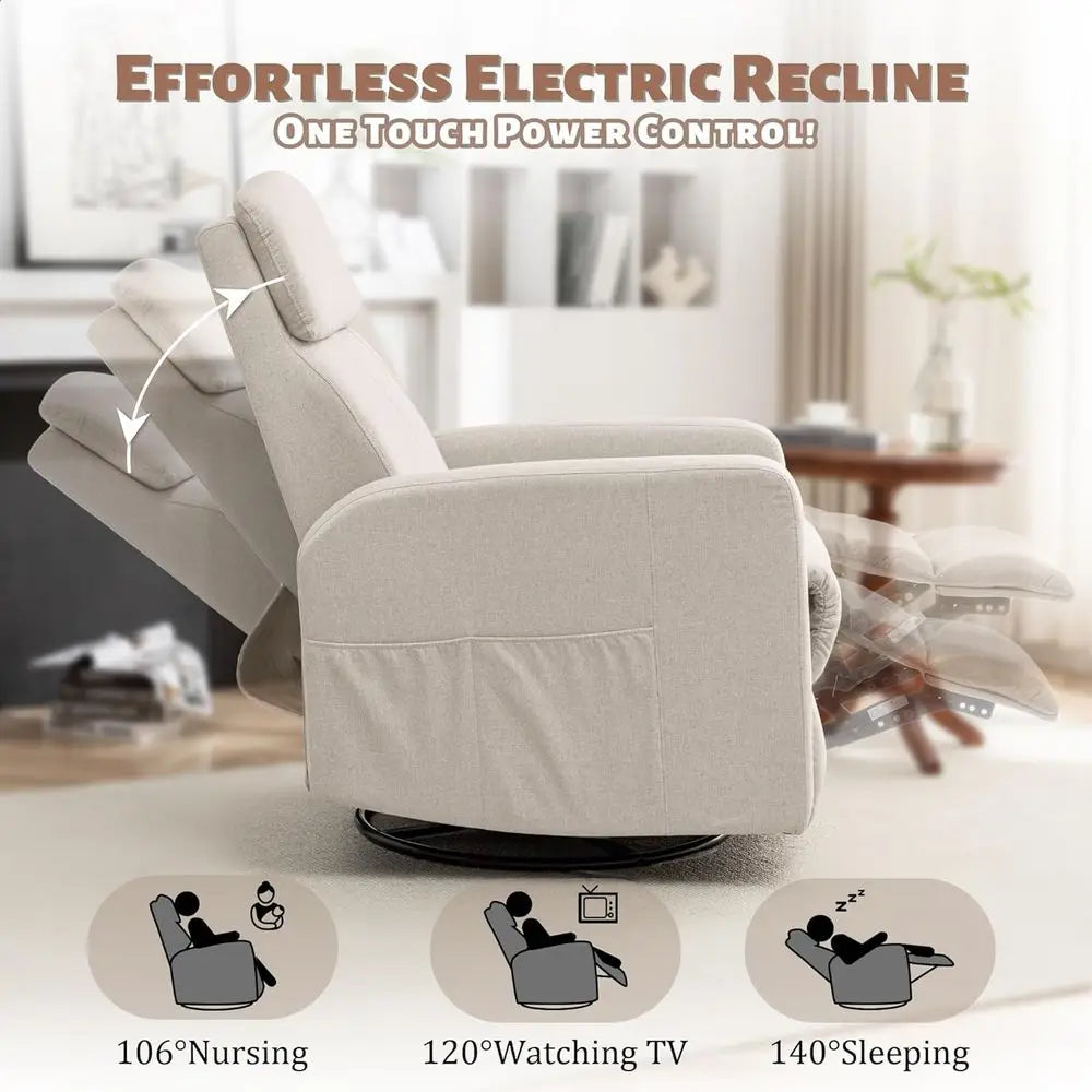 Electric Swivel Recliner Chairs for Adults, Nursery Glider Rocking Chairs with USB & Type-C Ports