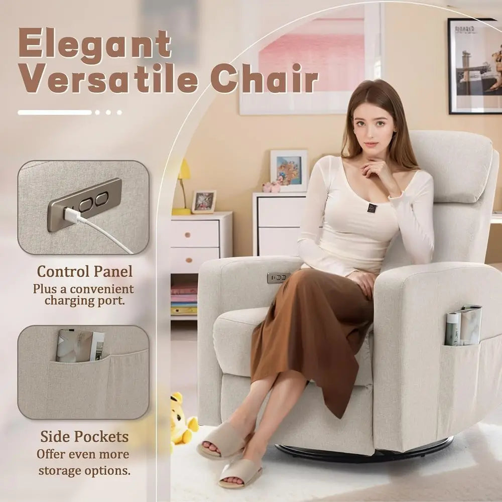 Electric Swivel Recliner Chairs for Adults, Nursery Glider Rocking Chairs with USB & Type-C Ports