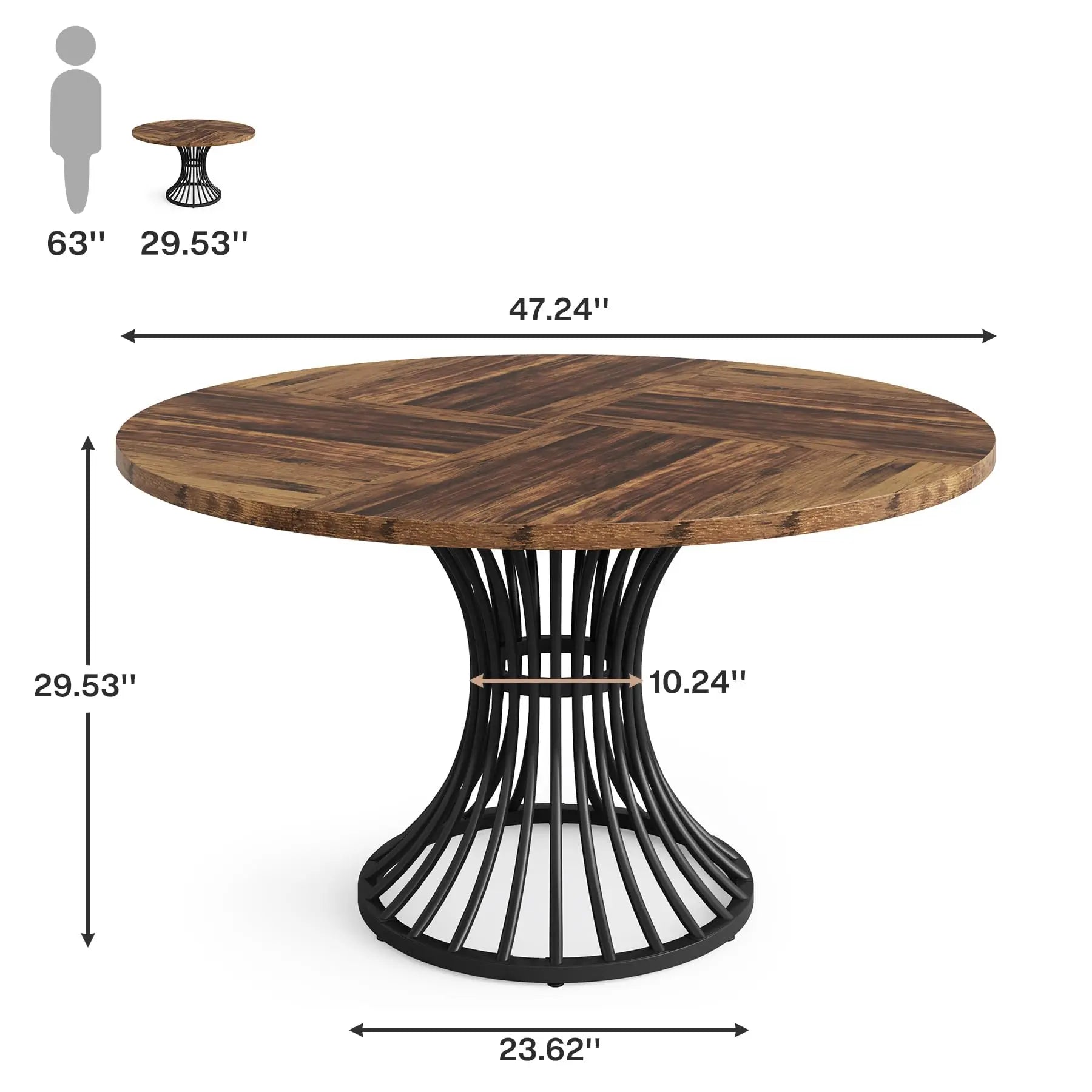 47-Inch Farmhouse Round Dining Room  Kitchen Table,