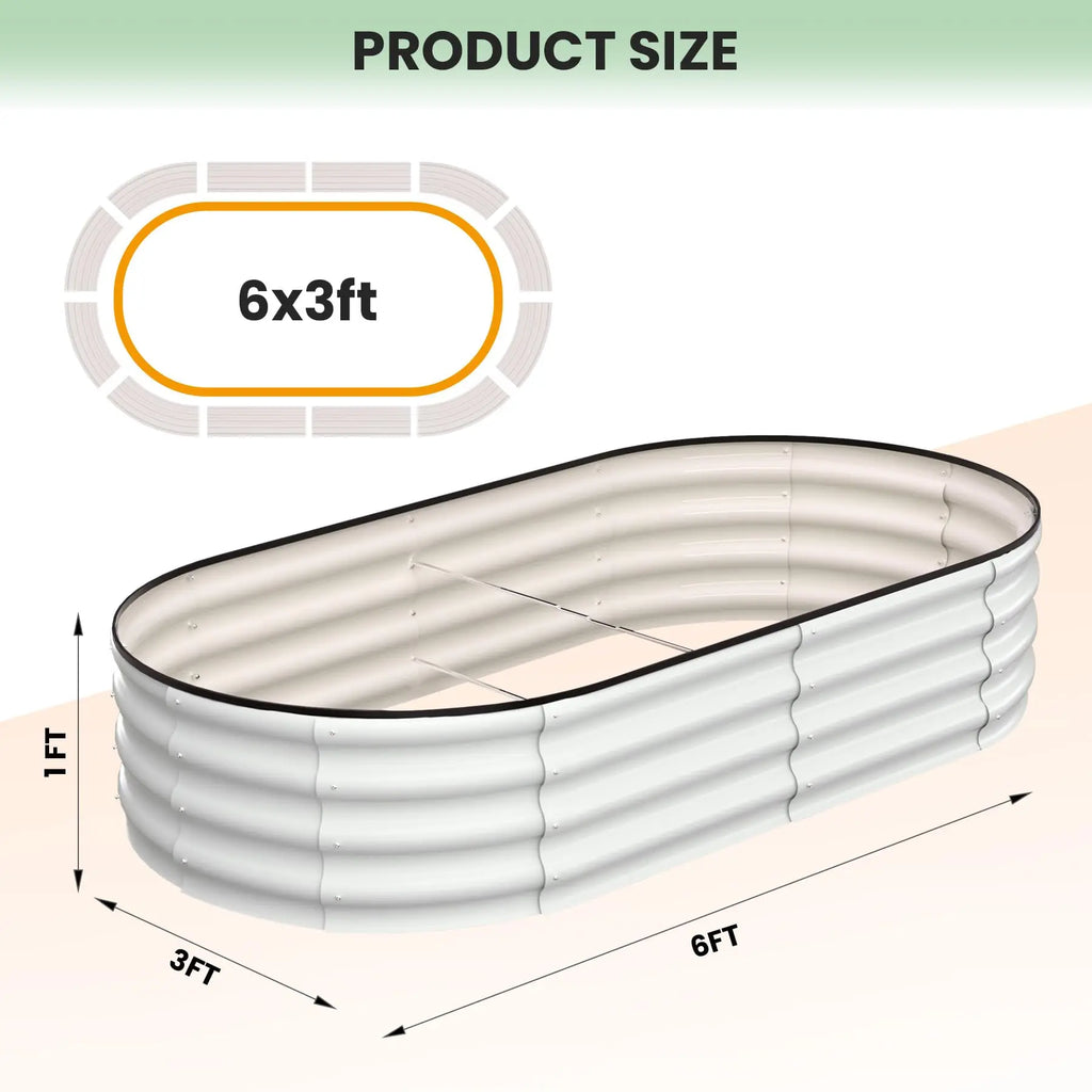 2-Pack Oval Galvanized Steel Raised Garden Bed Open Base Safety Edge Planter Box