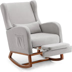 Nursery Rocking Chair, Upholstered Glider Rocker with Adjustable Footrest & Side Pocket,