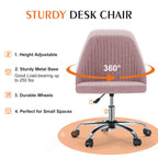 Armless Small Desk Office Chair Cute Vanity Swivel Chair with Back Modern Fabric with Wheels