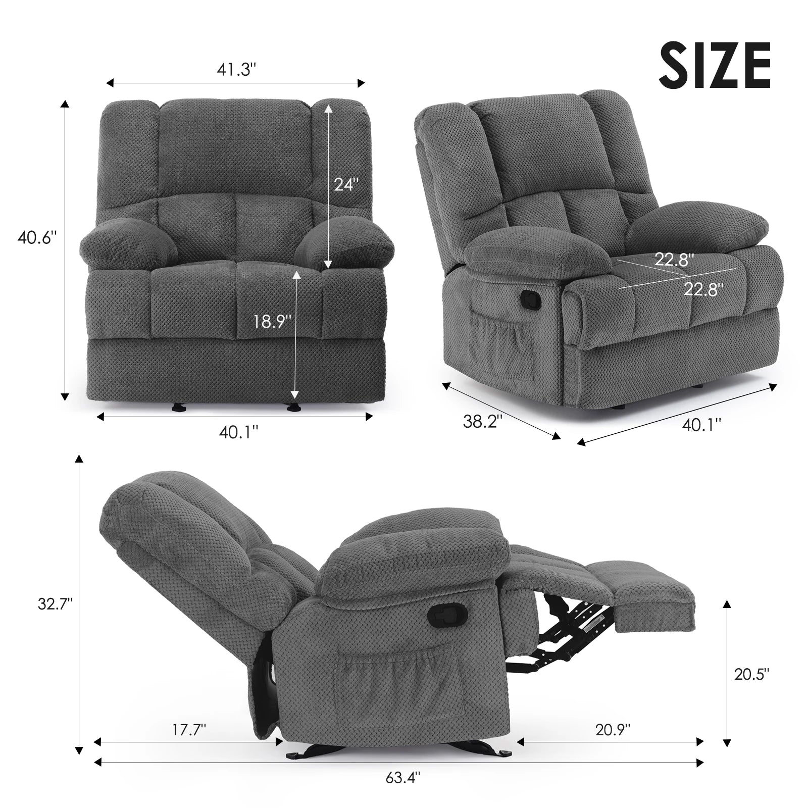 Oversized Rocker Recliner Chair, Upholstered High Back Comfortable & Heavy Duty, for Adults Living Room, Home Theater