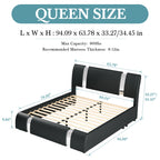 Faux Leather Bed Frame with Iron Pieces Low Profile Platform Bed with Height-Adjustable Headboard