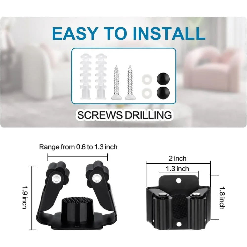 6PCS Heavy Duty Wall Mounted Garden Tool Organizer for Broom Mop Rake Shovel Handle Stainless Steel Hanger with Screws Matte Black