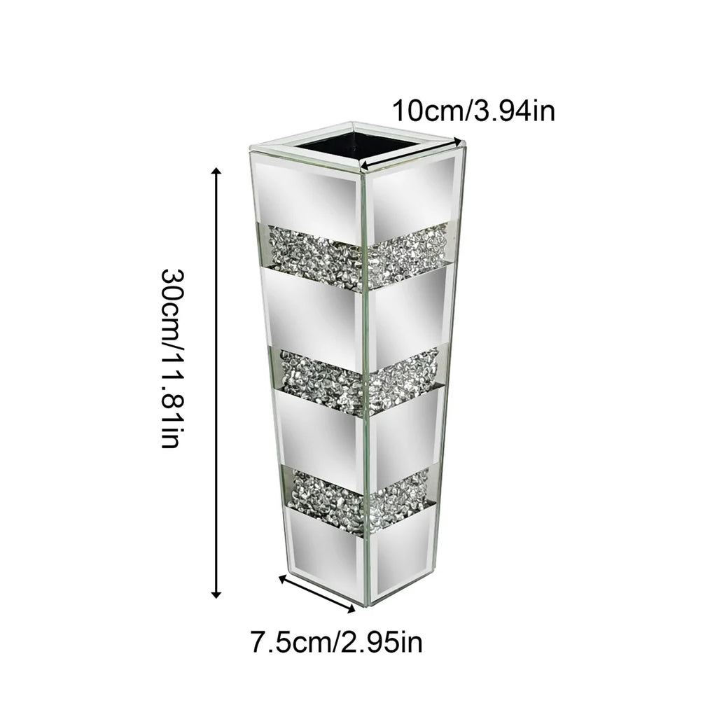 Modern Floor Flower Vase Decorative Crystal Silver Standing Mirrored  Arrangement