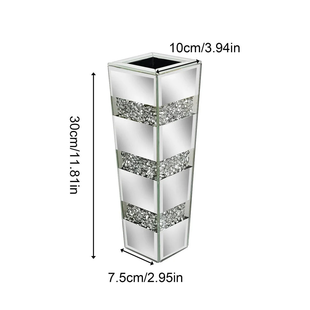 Modern Floor Flower Vase Decorative Crystal Silver Standing Mirrored  Arrangement