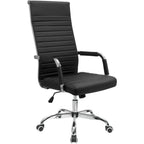 Ribbed Office Chair High Back PU Leather Executive Conference Chair Adjustable Swivel with Arms, Black