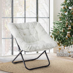 28IN Cozy Saucer Chair With Soft Faux Fur Folding Metal Frame