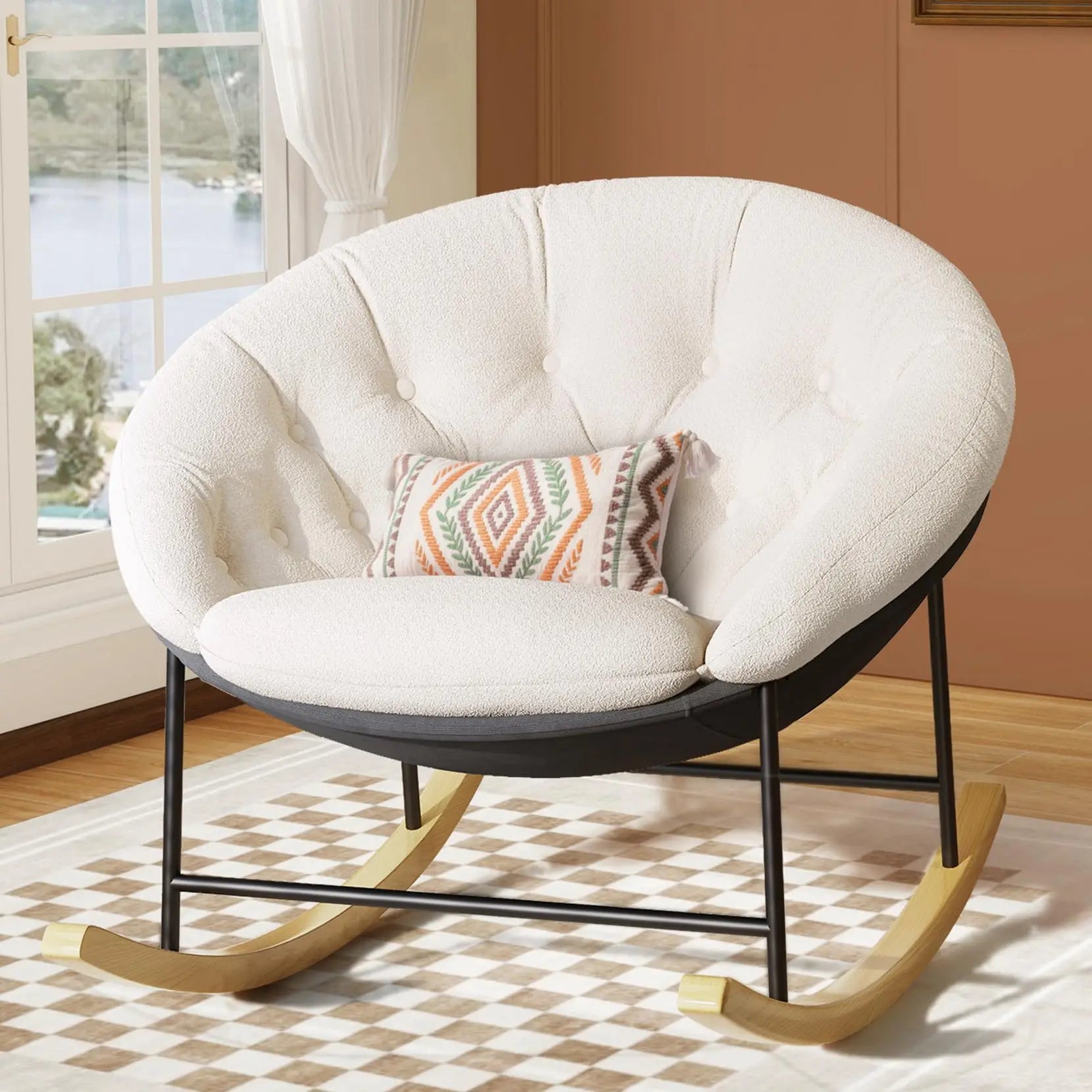 Wide Comfy Saucer Nursery Rocking Chairs with Removable Cushion,
