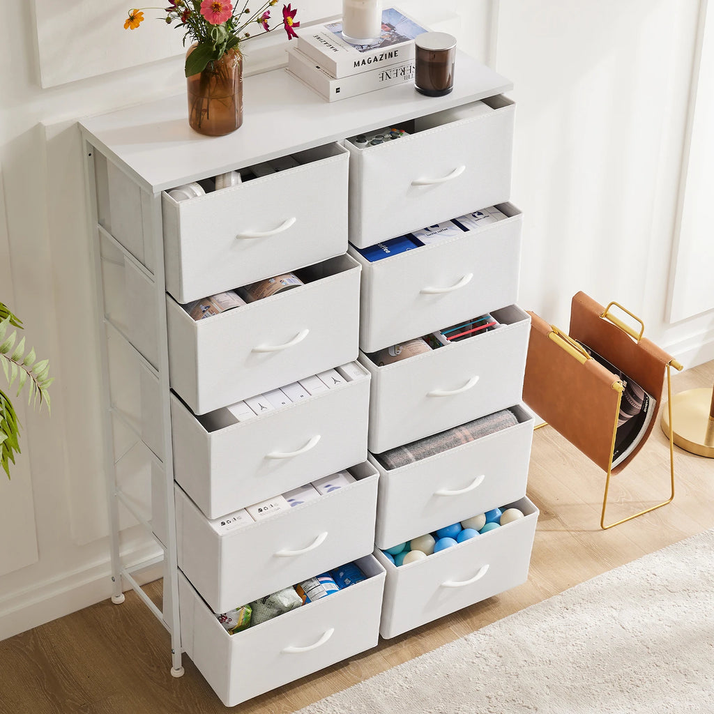 Wardrobe Dresser With 5/7/10 White Fabric Drawers