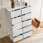Wardrobe Dresser With 5/7/10 White Fabric Drawers