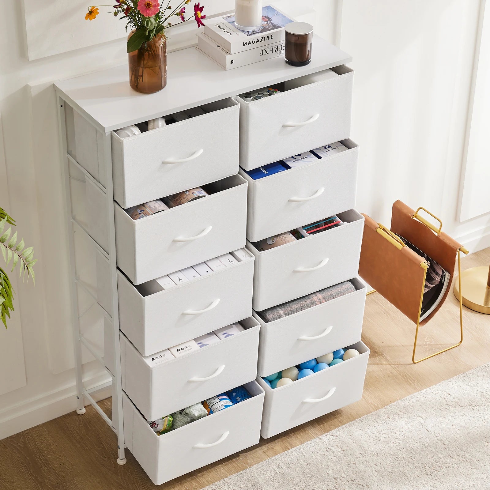 Wardrobe Dresser With 5/7/10 White Fabric Drawers