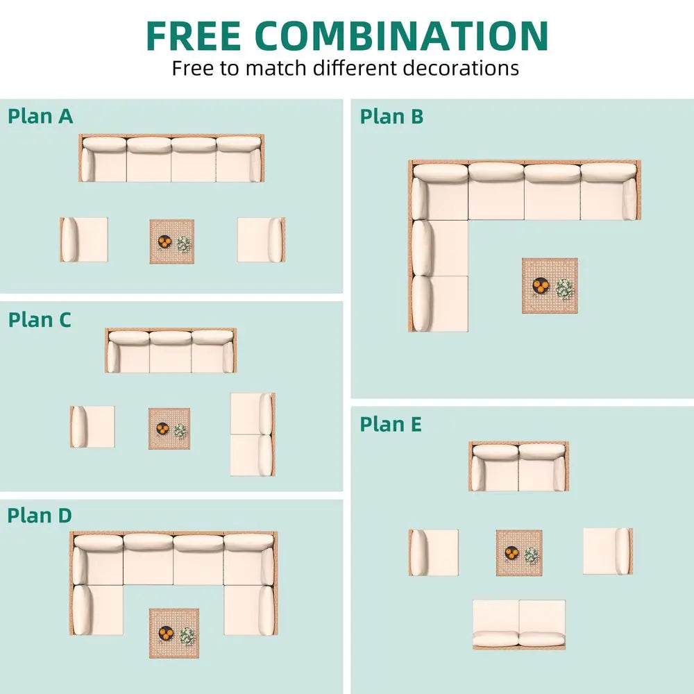 7Piece Patio Furniture Set, All Weather Wicker Patio Conversation Sectional