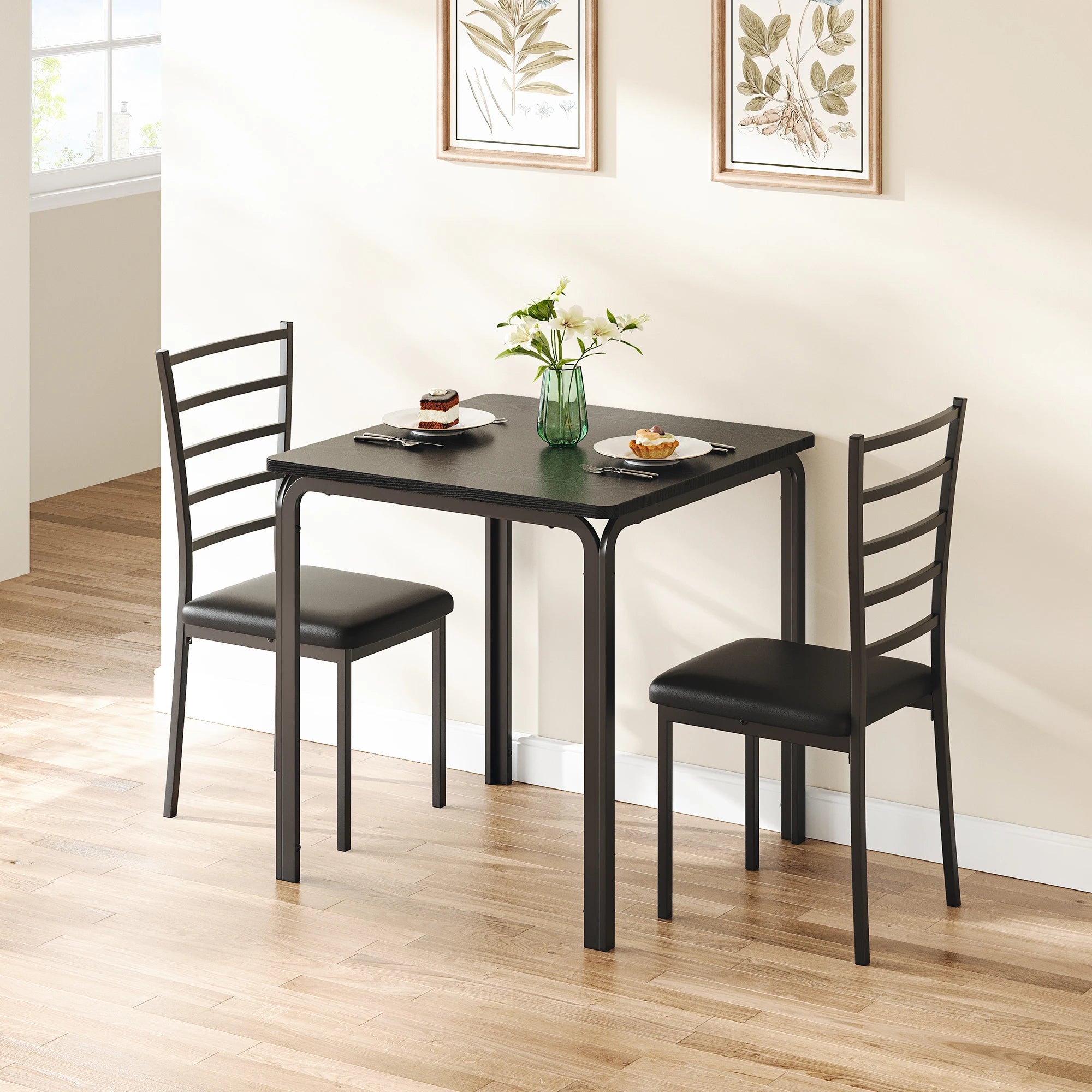 Small Dining Table Set With 2 Upholstered Chairs