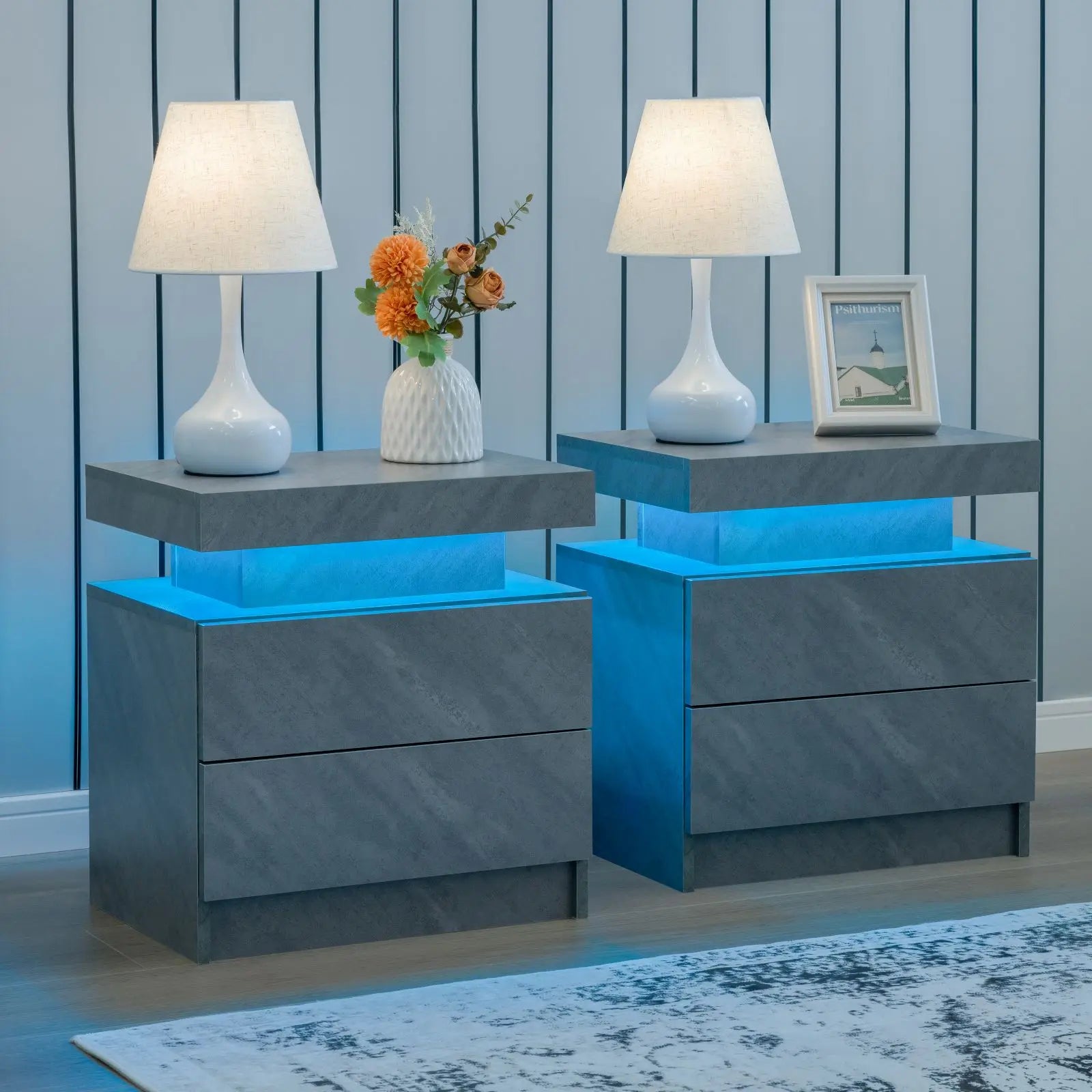 2 LED Nightstands with 2 Drawers,