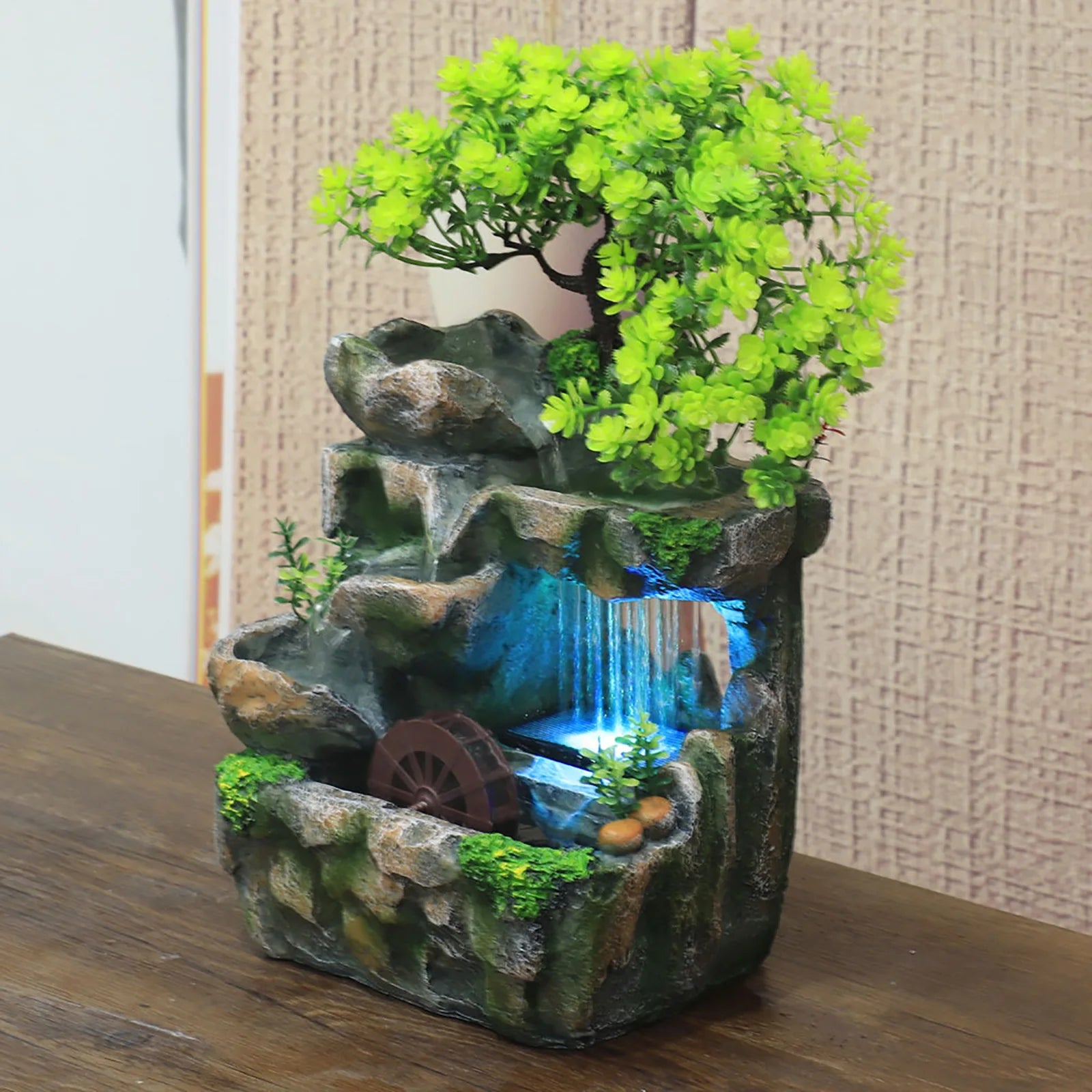Indoor Fountain Waterfall Decoration with Color Changing LED Lighting
