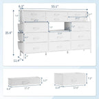 14 Drawer Dresser with Wooden Top, Large Storage Cabinet with Metal Frame