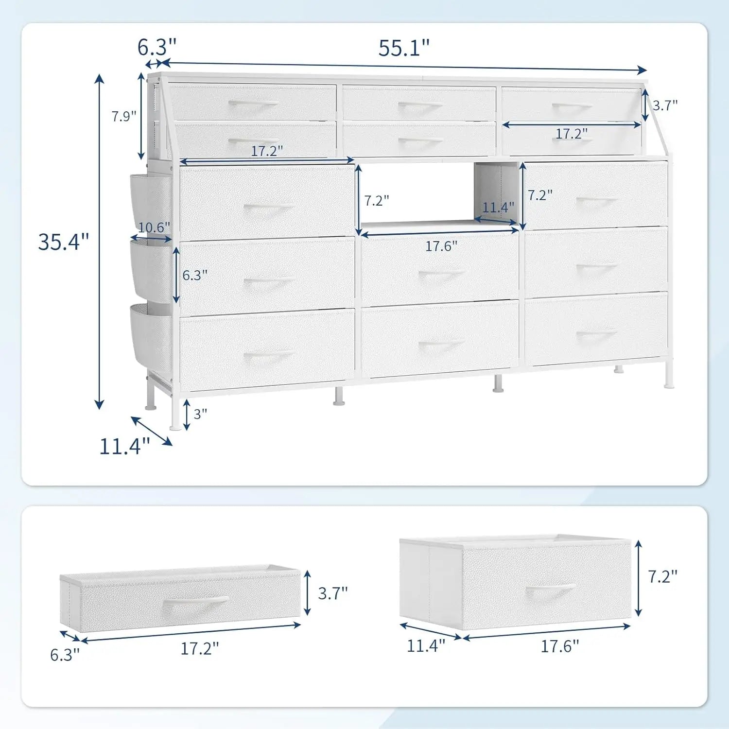14 Drawer Dresser with Wooden Top, Large Storage Cabinet with Metal Frame