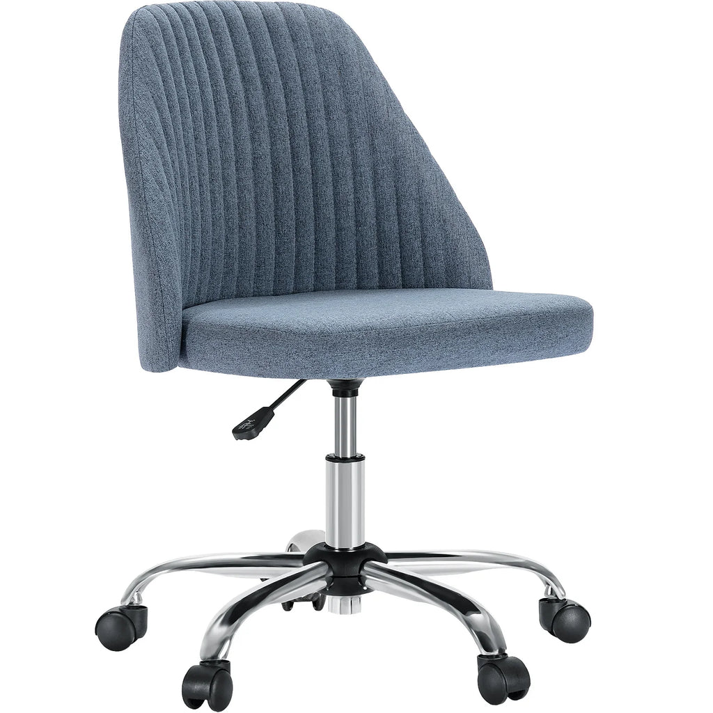 Armless Small Desk Office Chair Cute Vanity Swivel Chair with Back Modern Fabric with Wheels