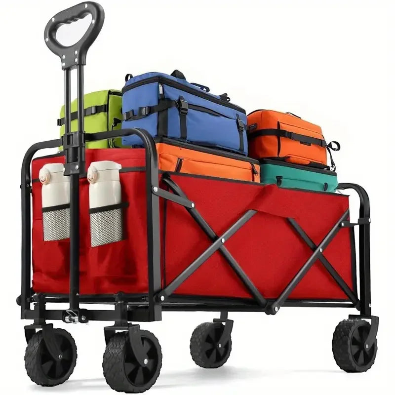 Heavy Duty Foldable, Portable Wagon for Groceries, Beach with All-Terrain Wheels  Drink Holders,